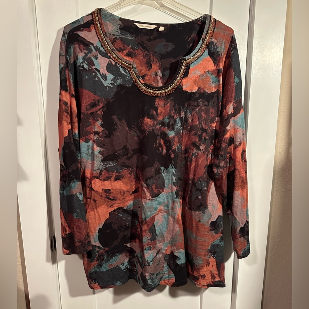 Soft Surroundings Cotton Modal Long Sleeve Tunic Sweater. Autumnal Colors. 3X.